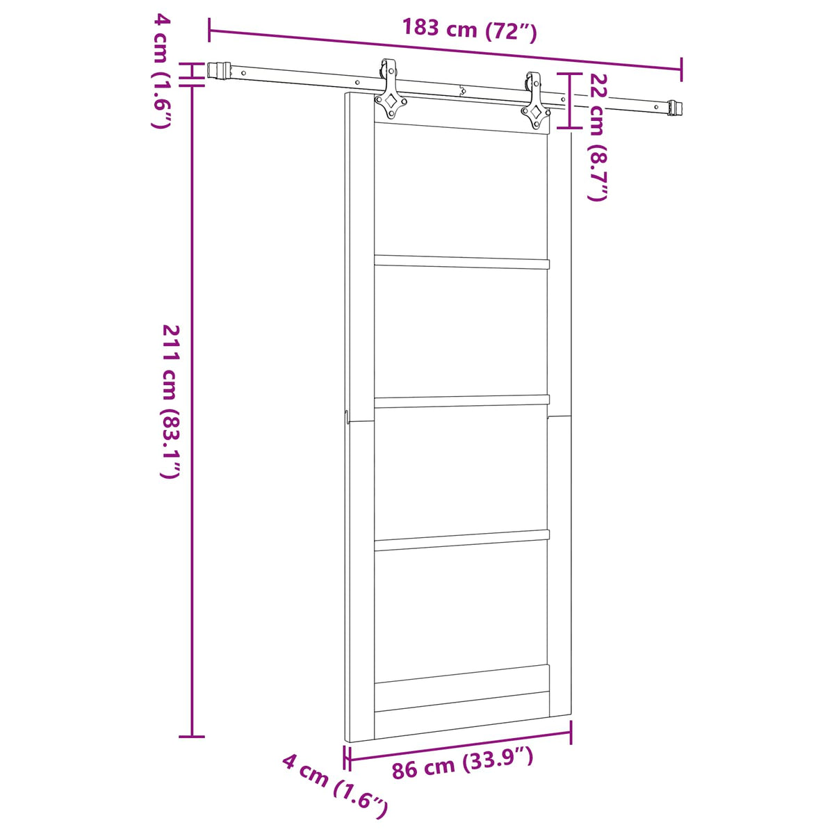 Slankios durys 86 x 211 cm Apdirbta mediena Balta ir juoda