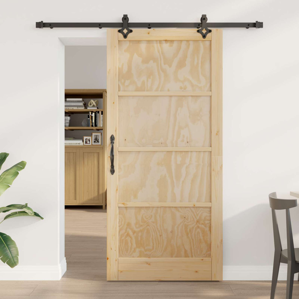 Slankios durys 93 x 202 cm Apdirbta mediena Natūrali ir juoda