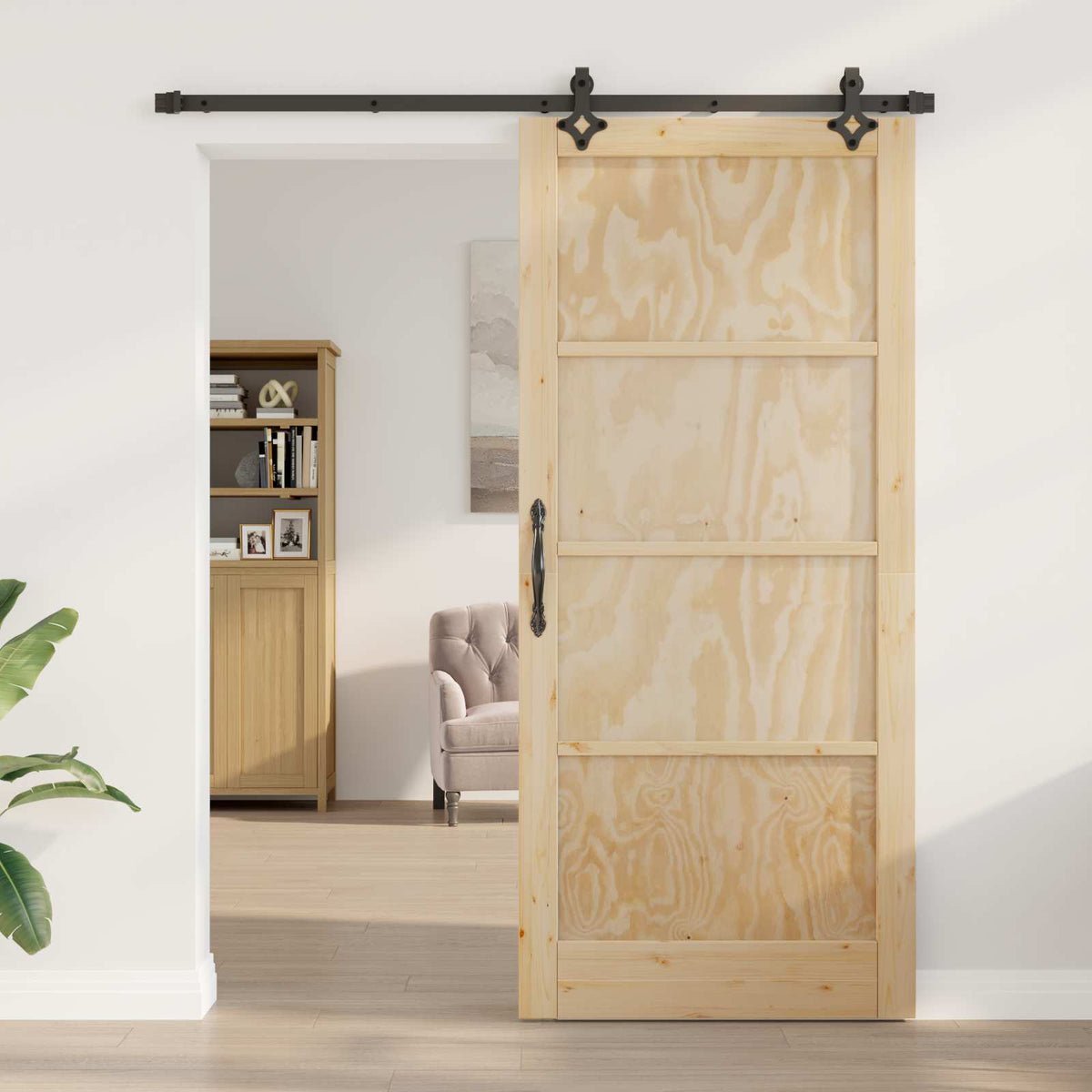 Slankios durys 93 x 211 cm Apdirbta mediena Natūrali ir juoda