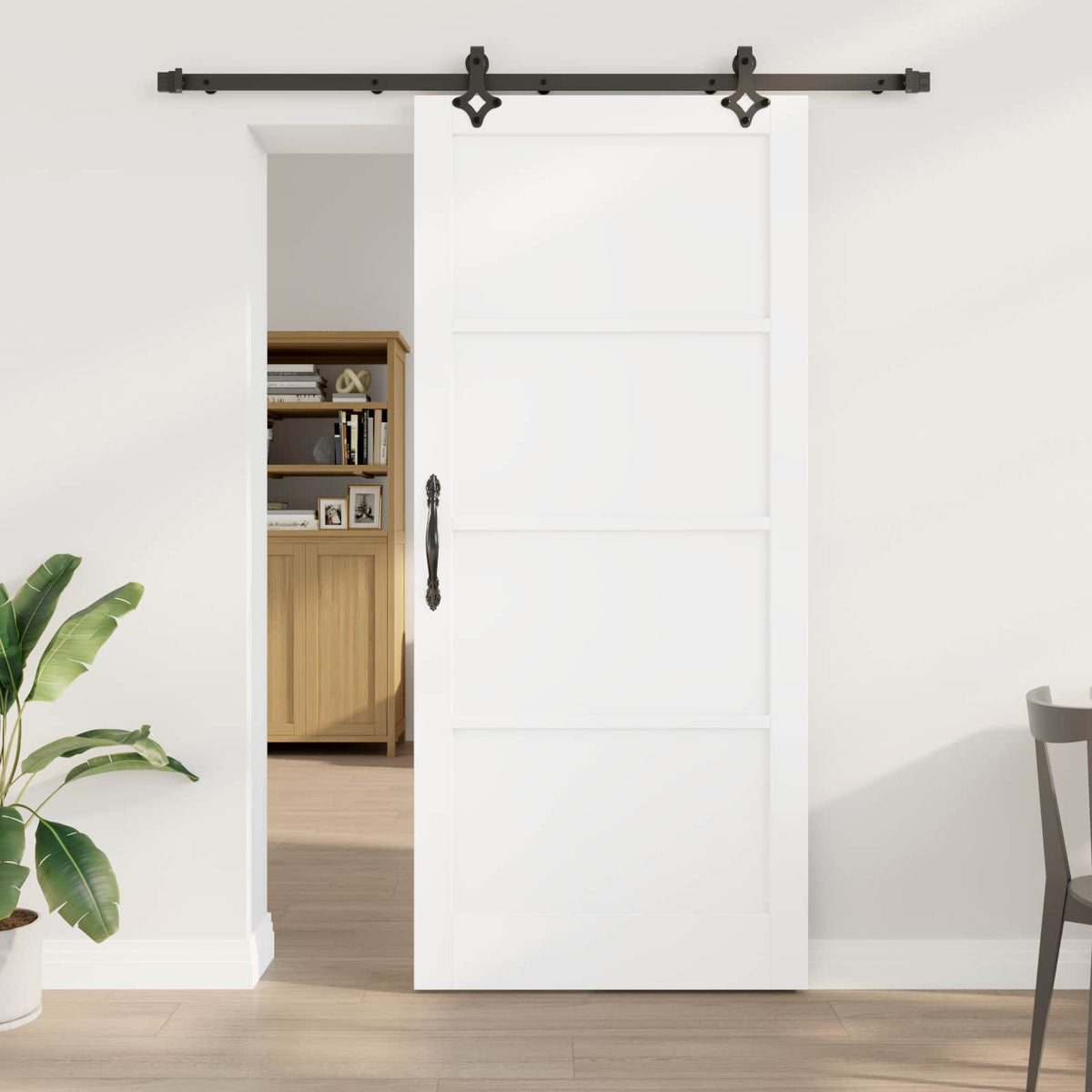 Slankios durys 93 x 211 cm Apdirbta mediena Balta ir juoda