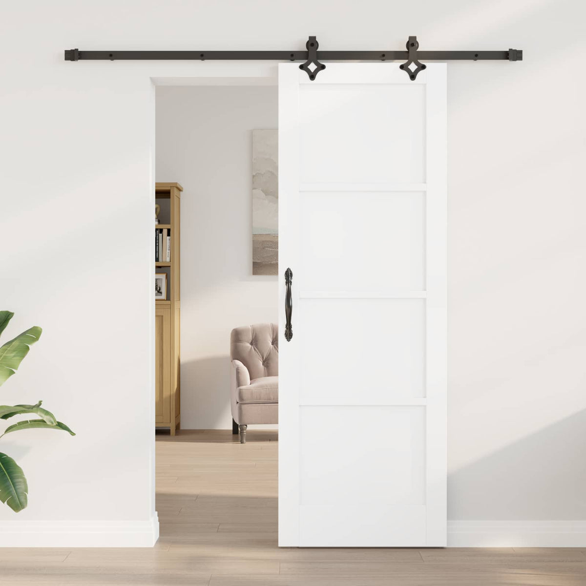 Slankios durys 73,5 x 211 cm Apdirbta mediena Balta ir juoda