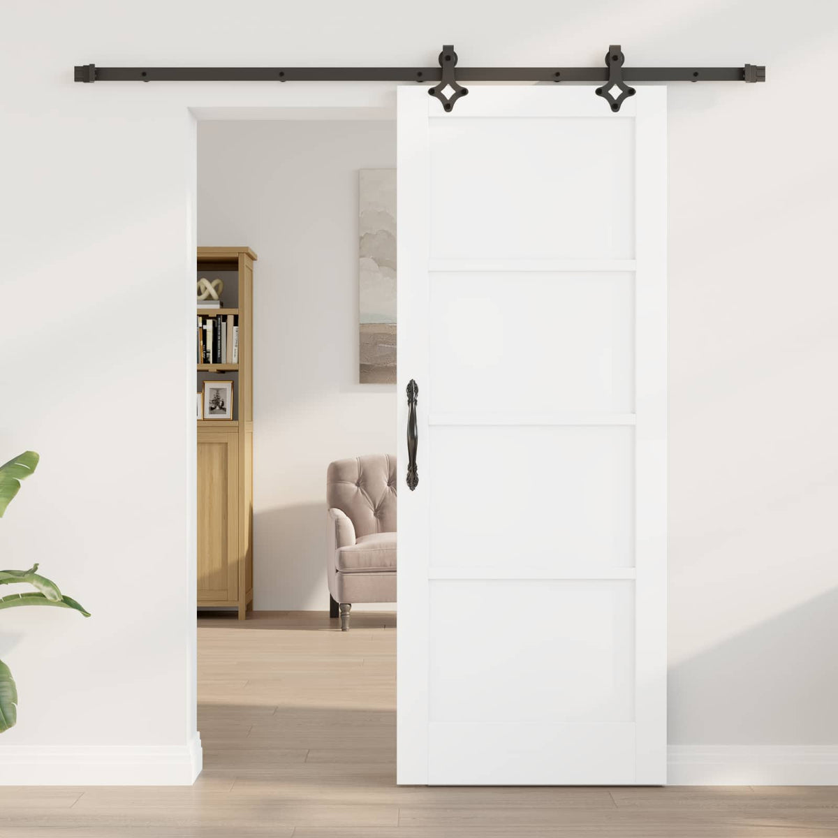 Slankios durys 78 x 202 cm Apdirbta mediena Balta ir juoda