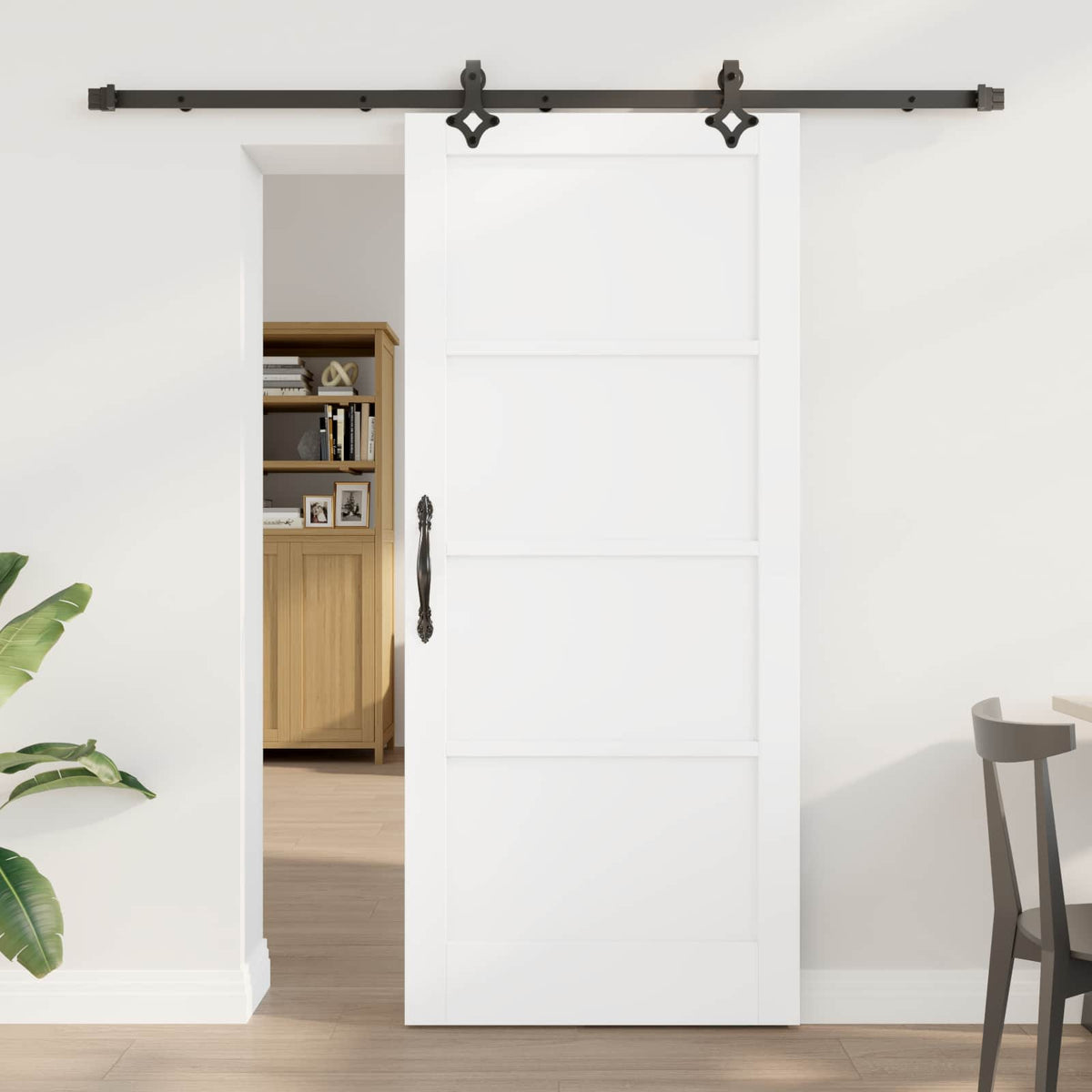 Slankios durys 86 x 198,5 cm Apdirbta mediena Balta ir juoda