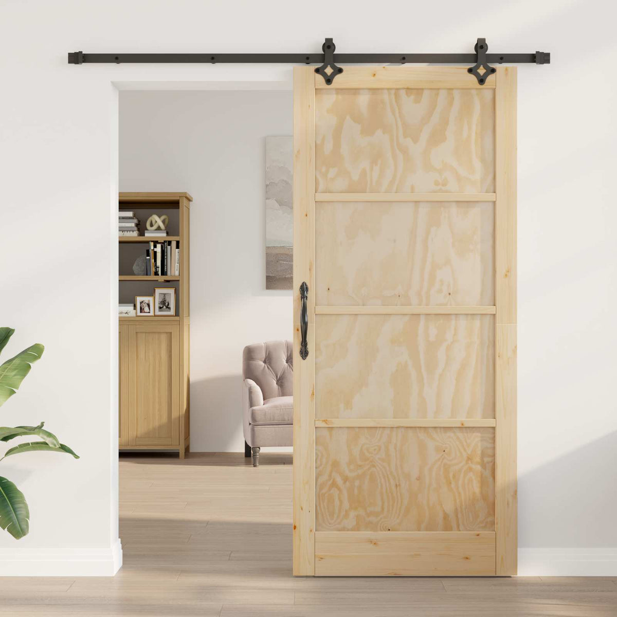 Slankios durys 93 x 211 cm Apdirbta mediena Natūrali ir juoda