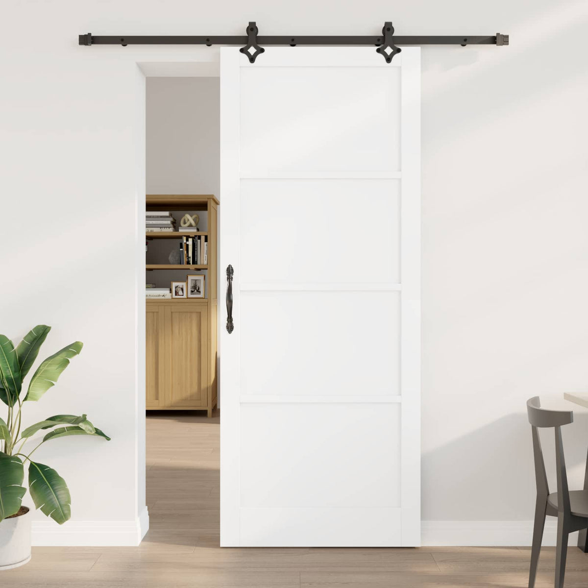 Slankios durys 93 x 232 cm Apdirbta mediena Balta ir juoda