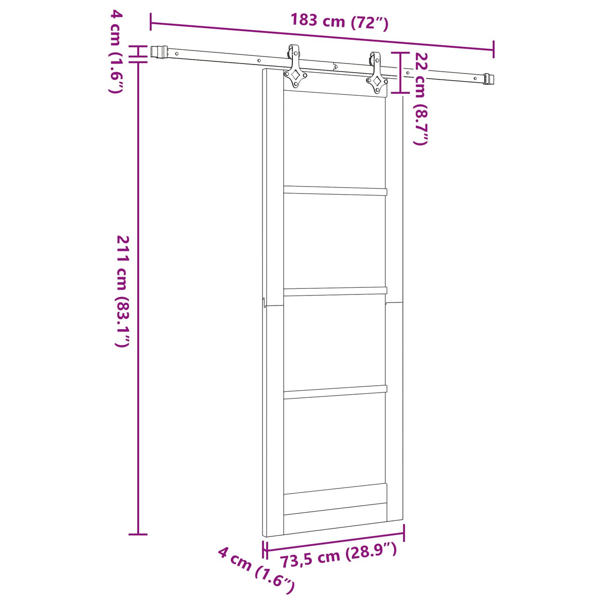 Slankios durys 73,5 x 211 cm Apdirbta mediena Balta