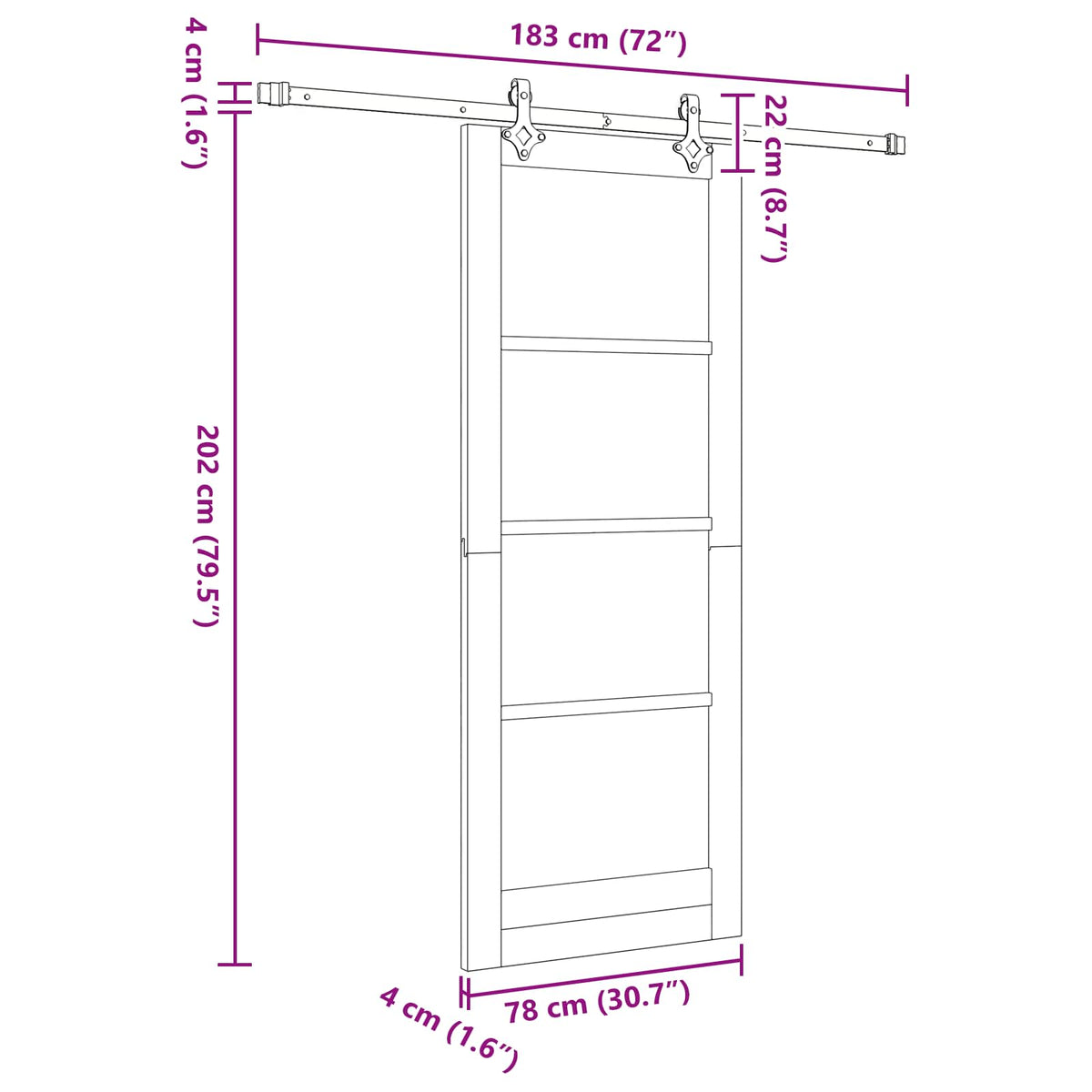 Slankios durys 78 x 202 cm Apdirbta mediena Balta