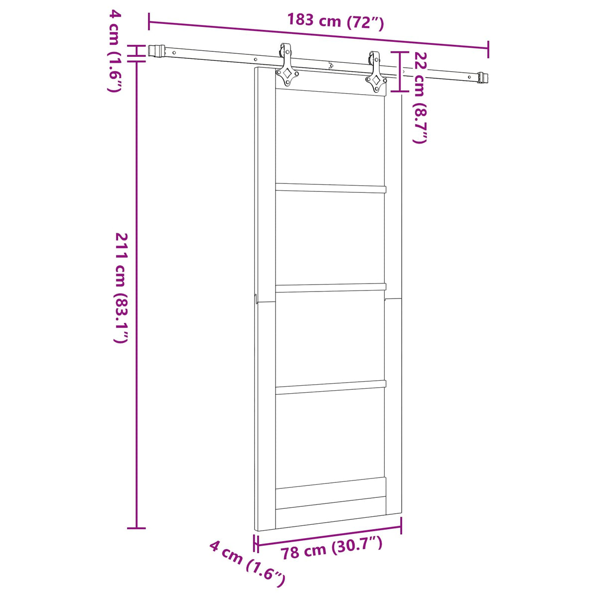 Slankios durys 78 x 211 cm Apdirbta mediena Balta