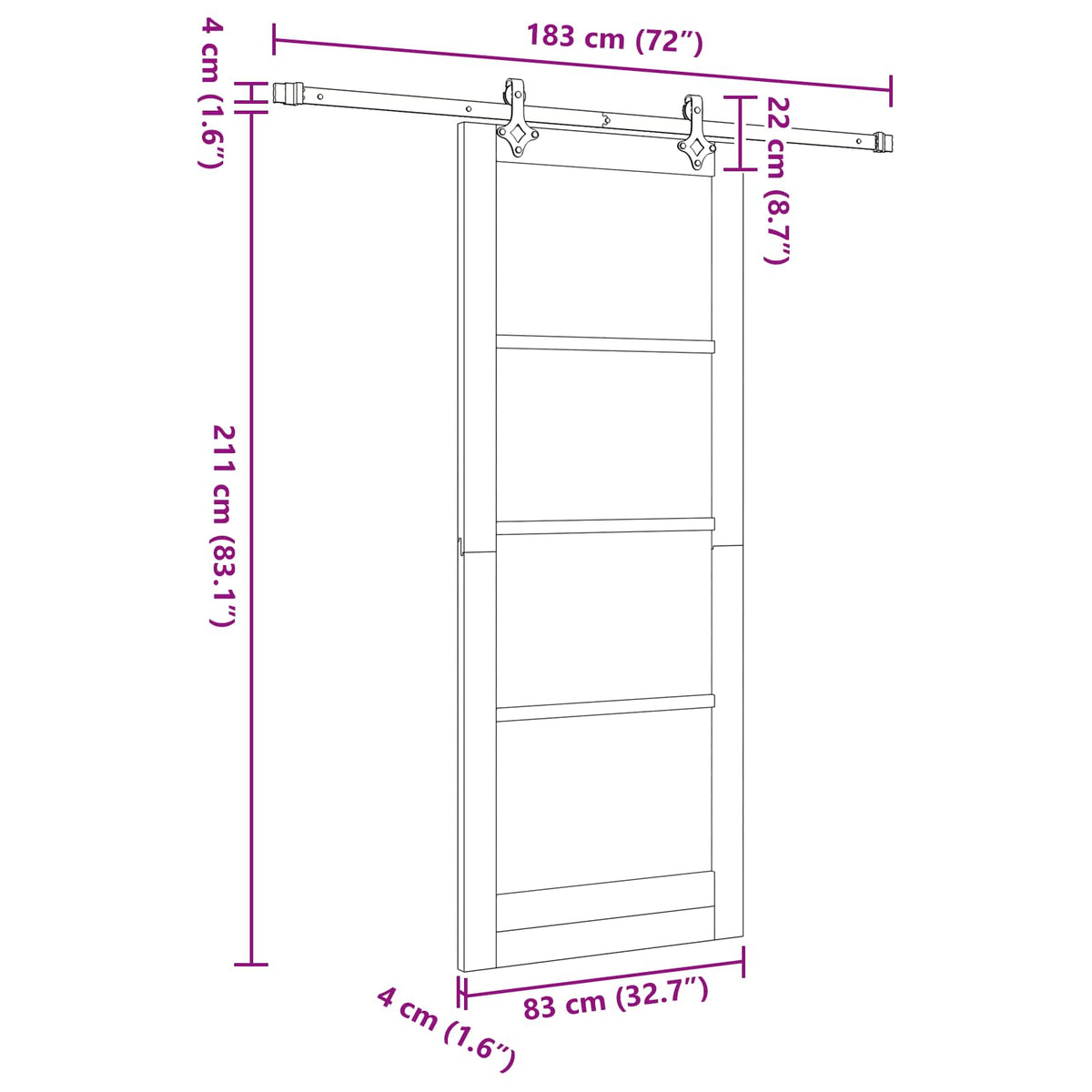 Slankios durys 83 x 211 cm Apdirbta mediena Balta