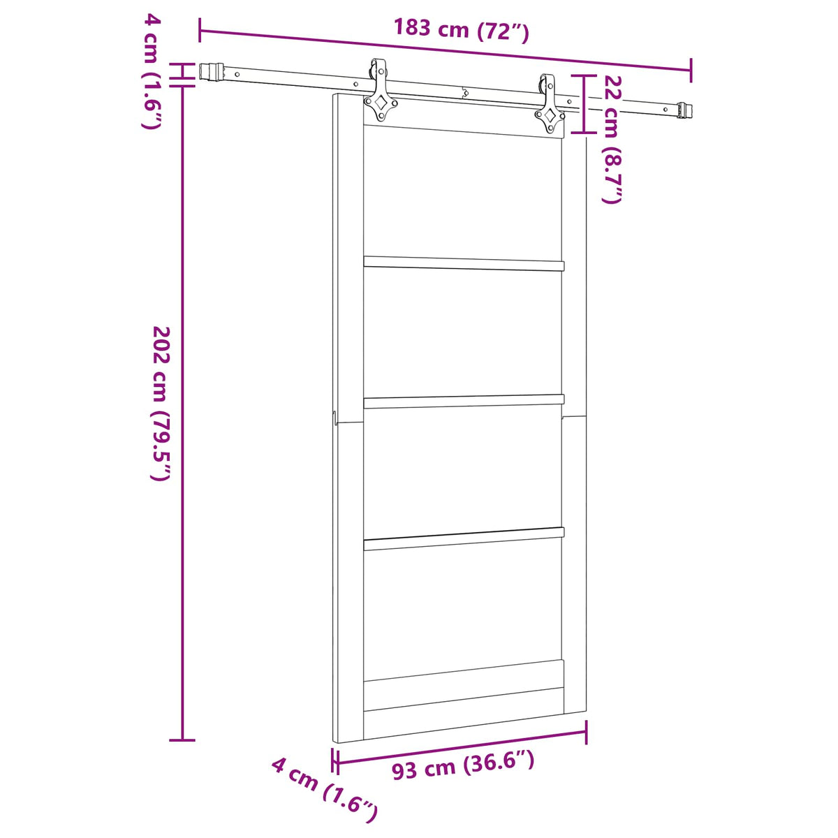 Slankios durys 93 x 202 cm Apdirbta mediena Balta