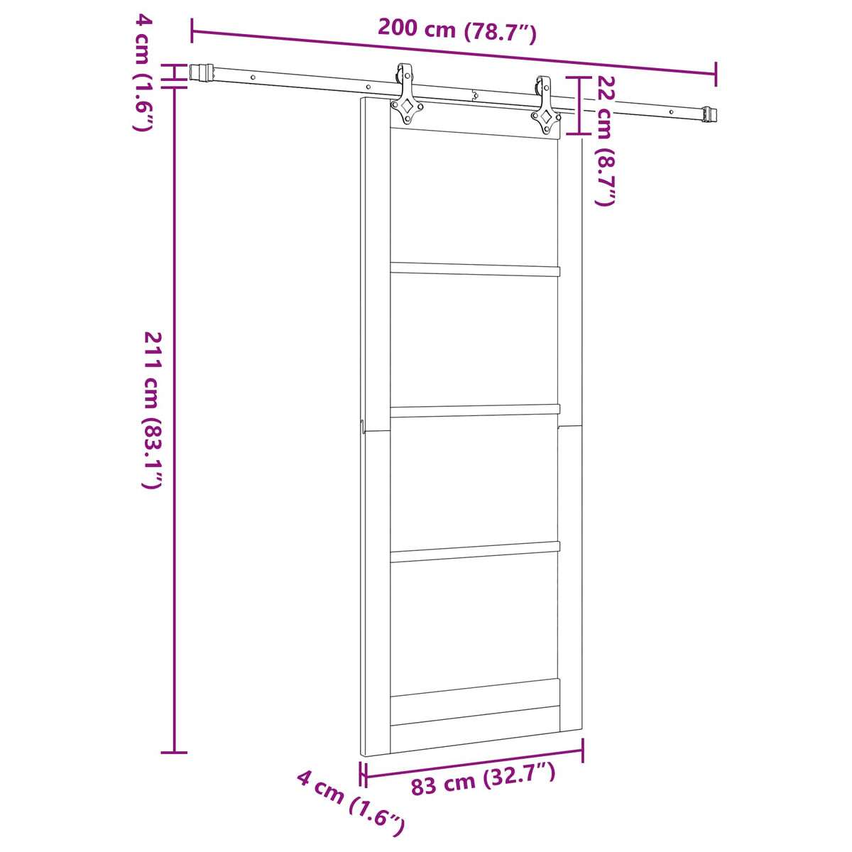 Slankios durys 83 x 211 cm Apdirbta mediena Balta