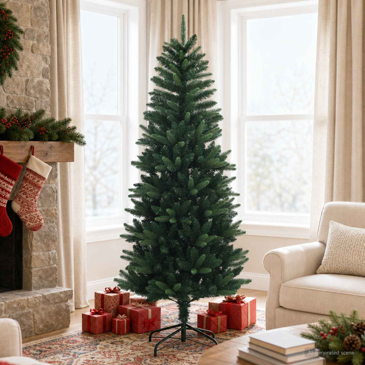 Artificial Hinged Christmas Tree 180 cm PE ir PVC Žalia