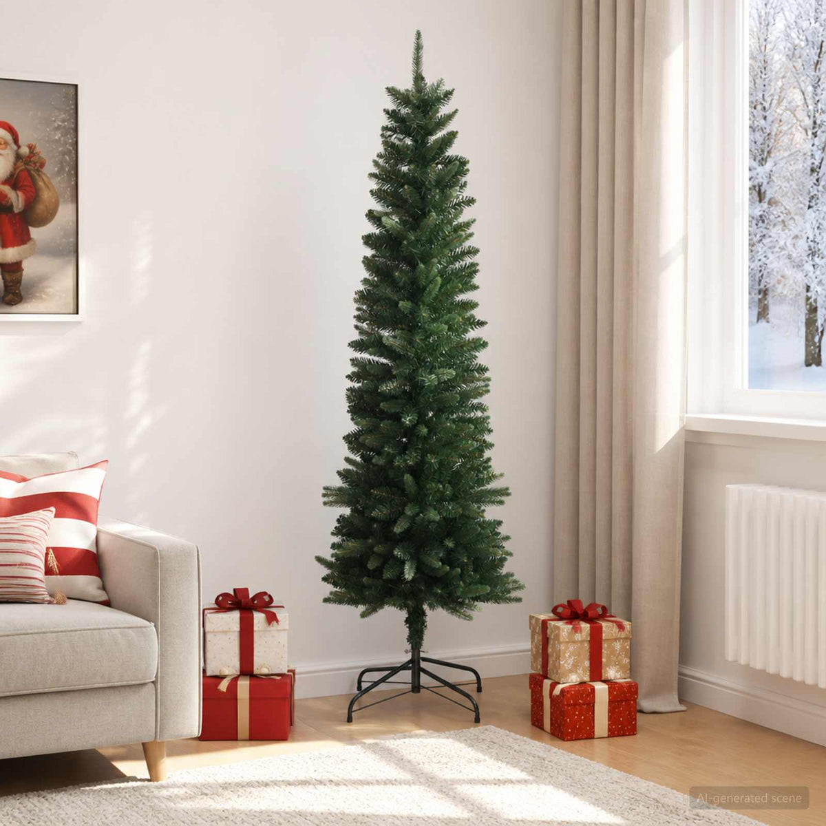 Artificial Slim Christmas Tree 210 cm PE ir PVC Žalia