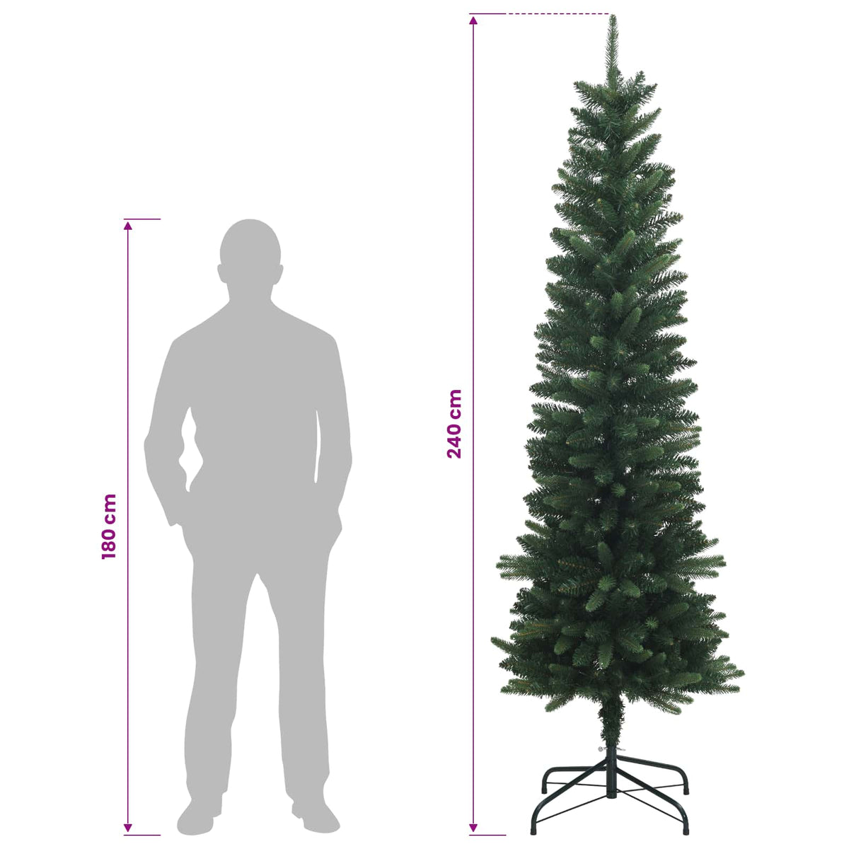 Artificial Slim Christmas Tree 240 cm PE ir PVC Žalia