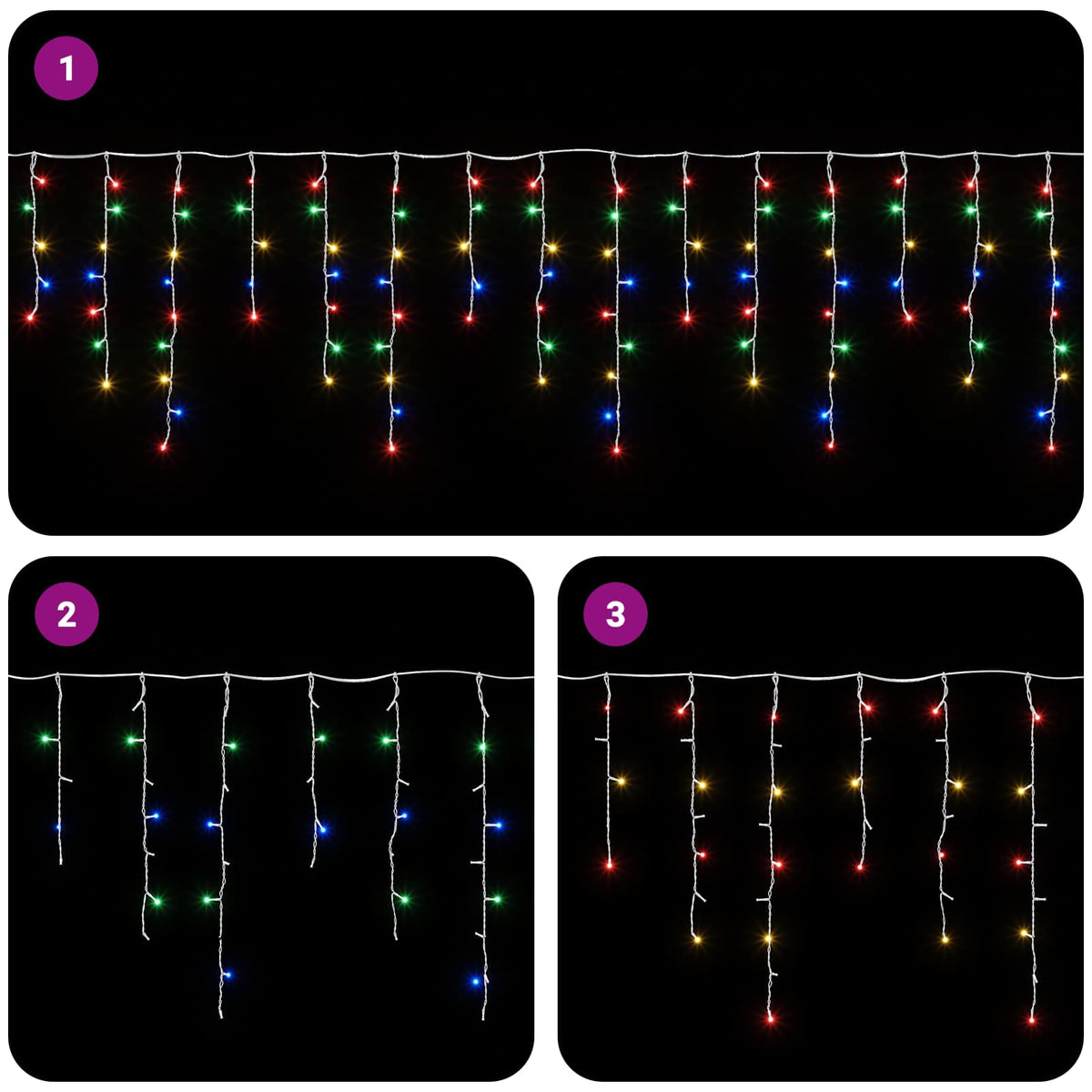 Užuolaidų girliandos 210 LED Įvairių spalvų 500 x 72 cm