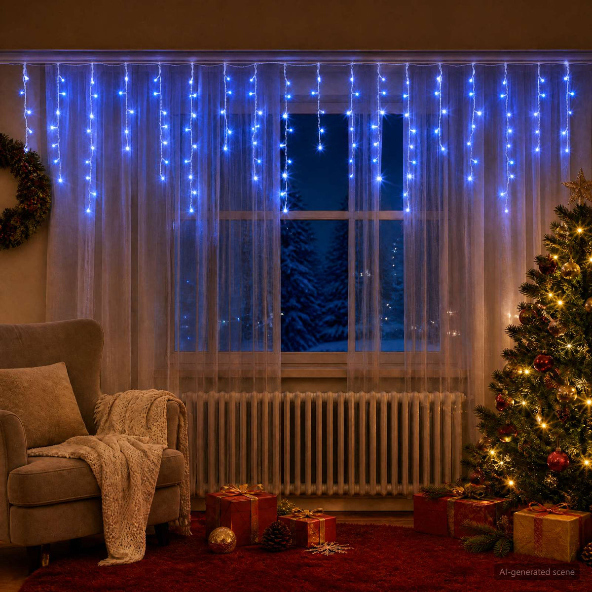 Užuolaidų girliandos 798 LED Mėlyna 2000 x 72 cm