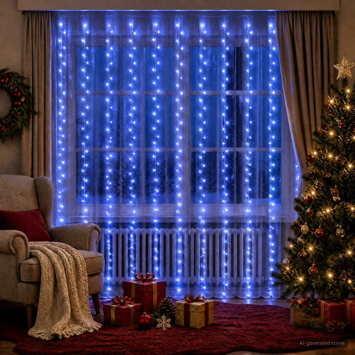 Užuolaidų girlianda 300 LED Mėlyna 300 x 300 cm