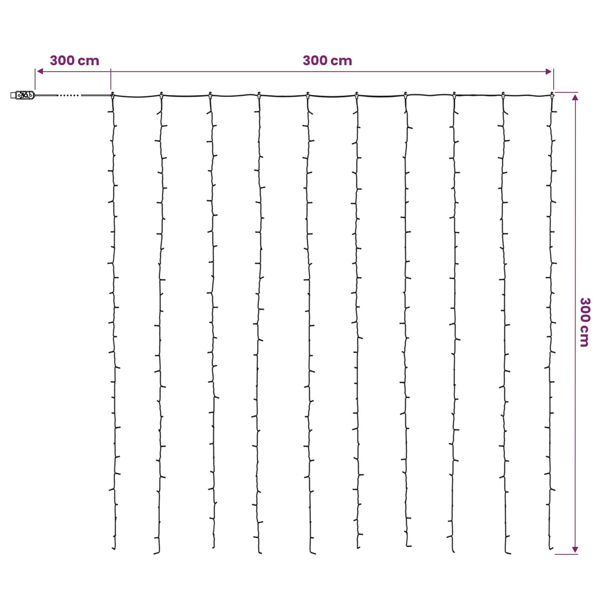 Užuolaidų girlianda 300 LED Mėlyna 300 x 300 cm