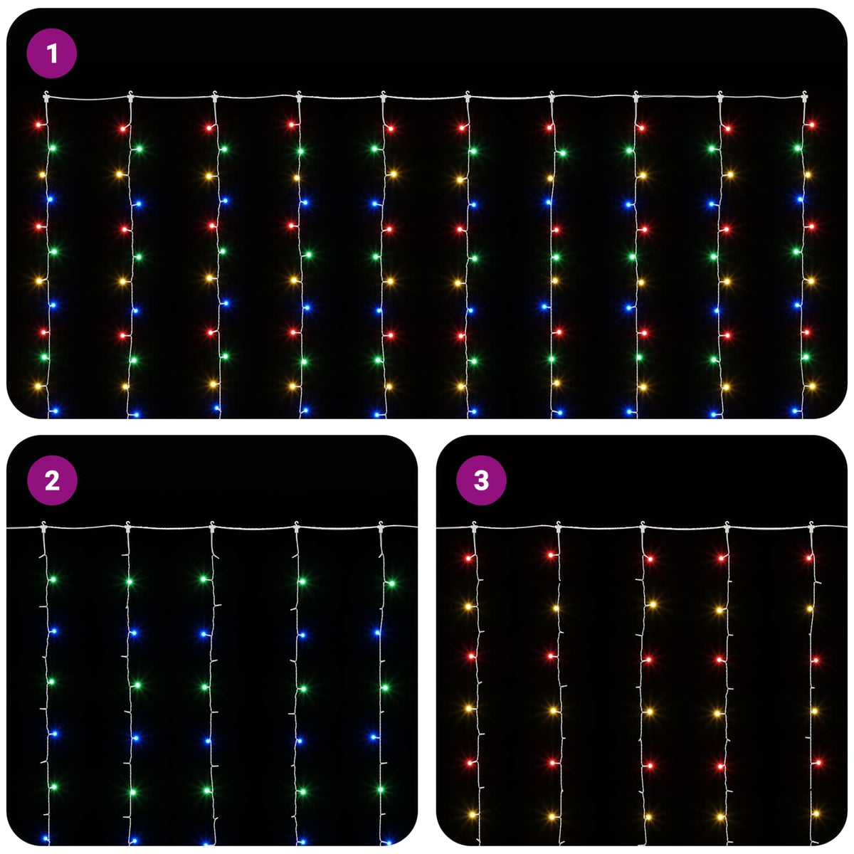 Užuolaidų girlianda 300 LED Įvairių spalvų 300 x 300 cm