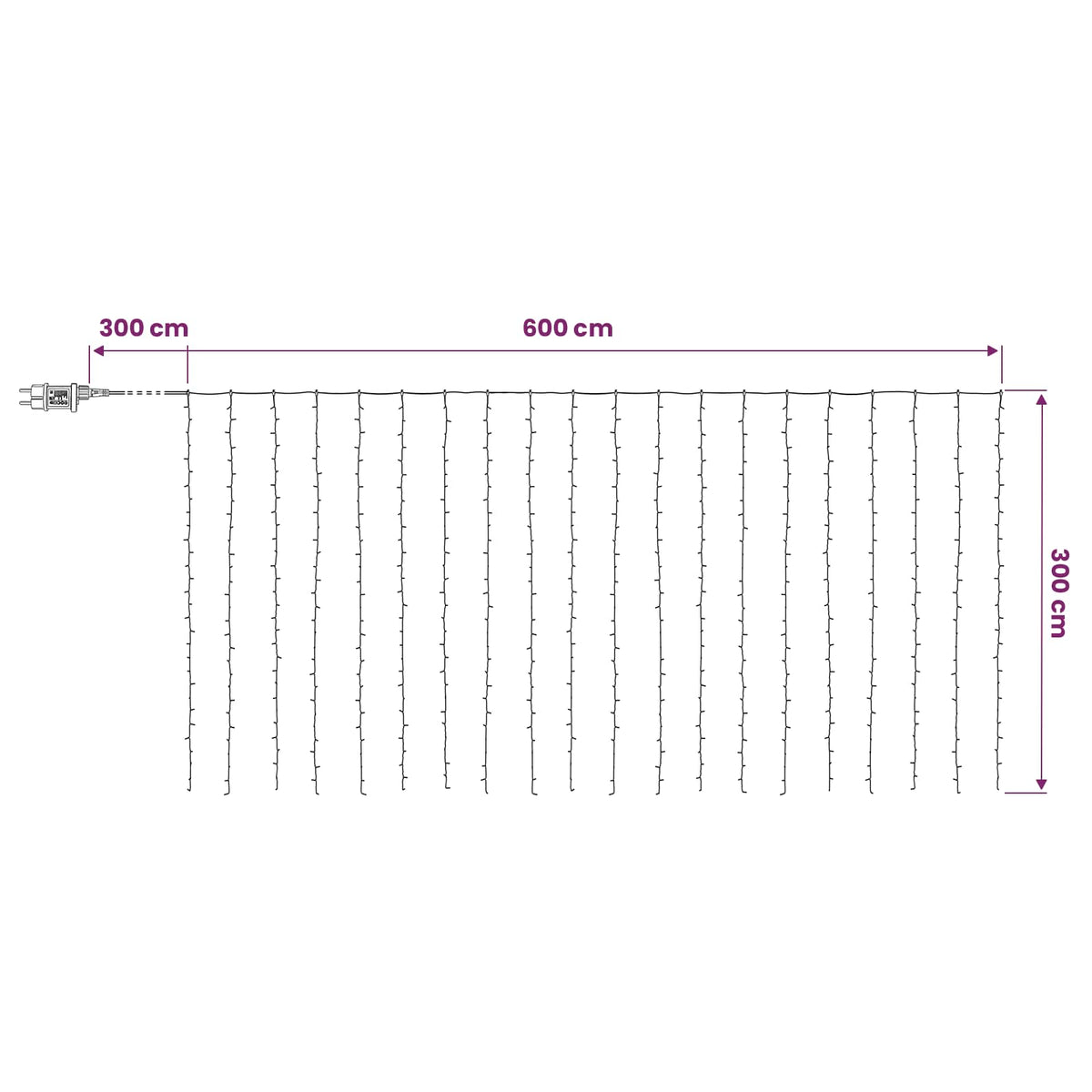 Užuolaidų girlianda 600 LED Šilta balta 600 x 300 cm