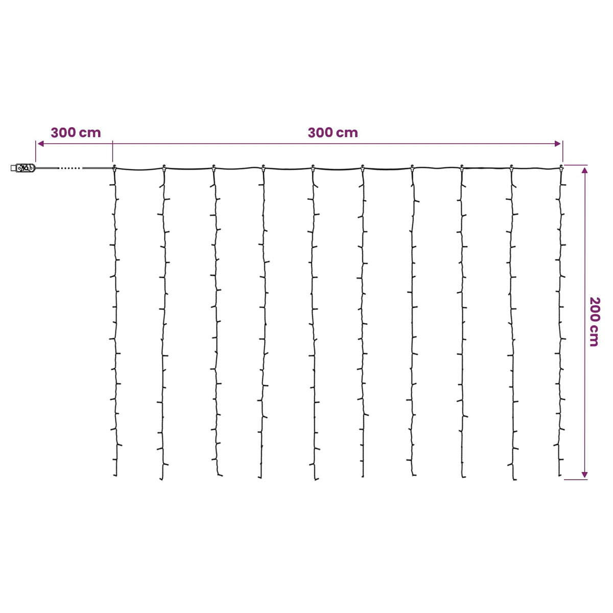 Užuolaidų girlianda 200 LED Mėlyna 300 x 200 cm