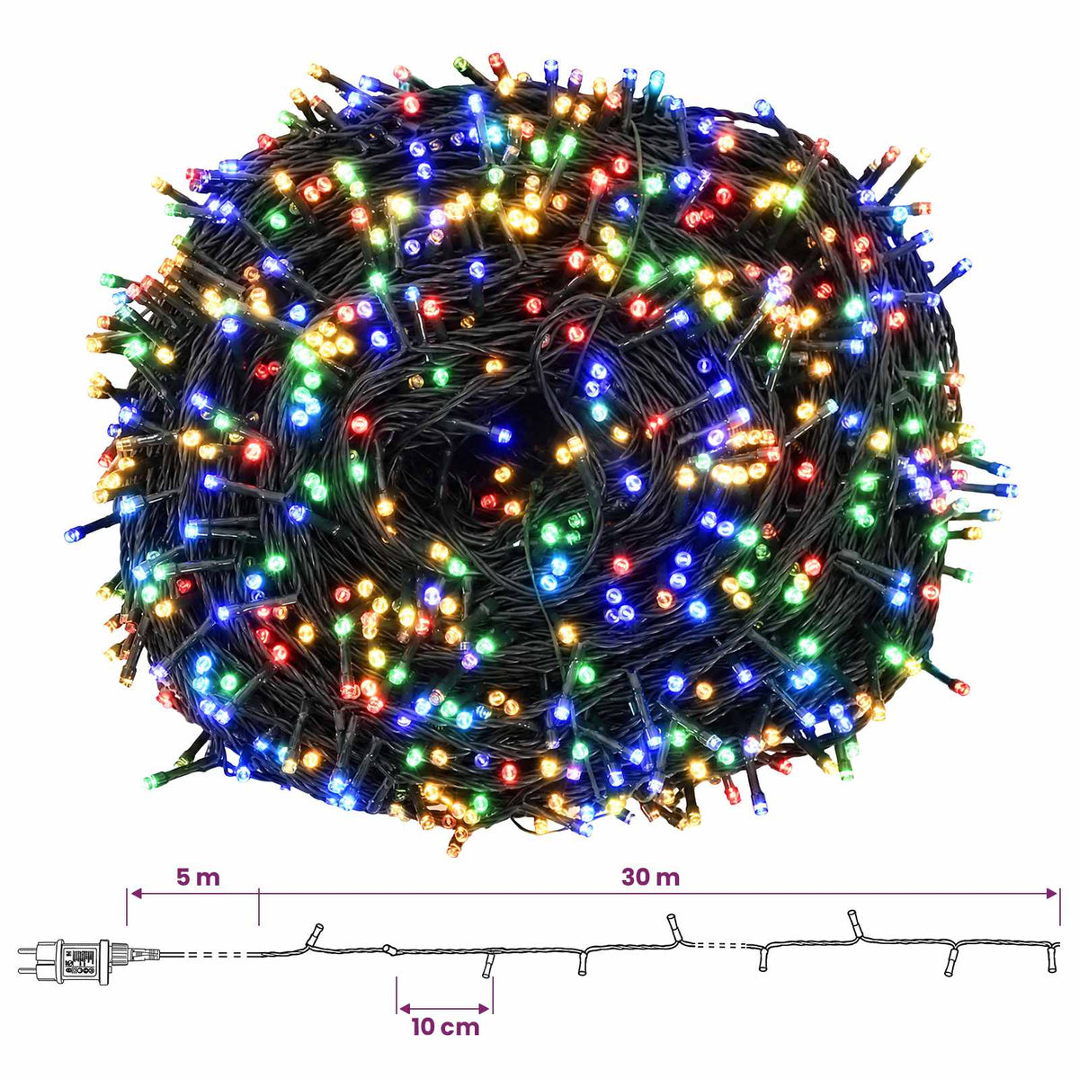 Dviejų spalvų režimo kalėdinės girliandos 300 LED