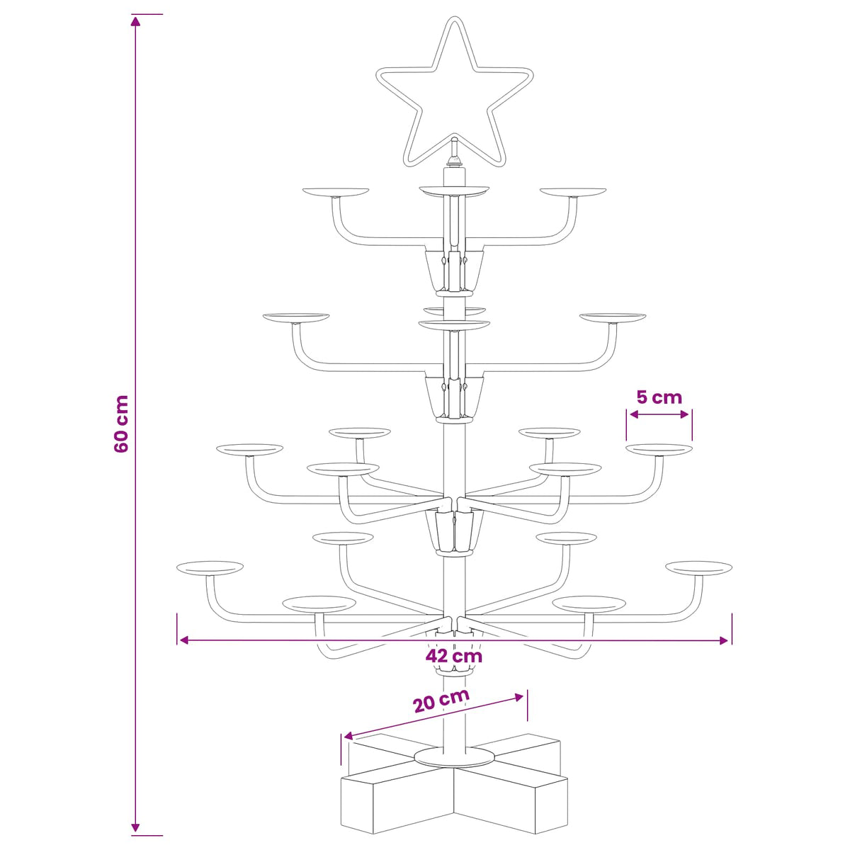 Metalinė Kalėdų medis su laikikliu KUOPIO 60 cm Plienas Juoda