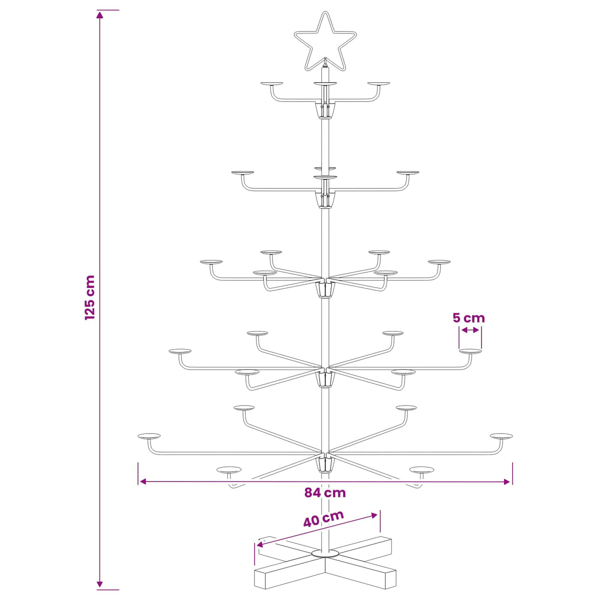Metalinė Kalėdų medis su laikikliu KUOPIO 125 cm Plienas Juoda