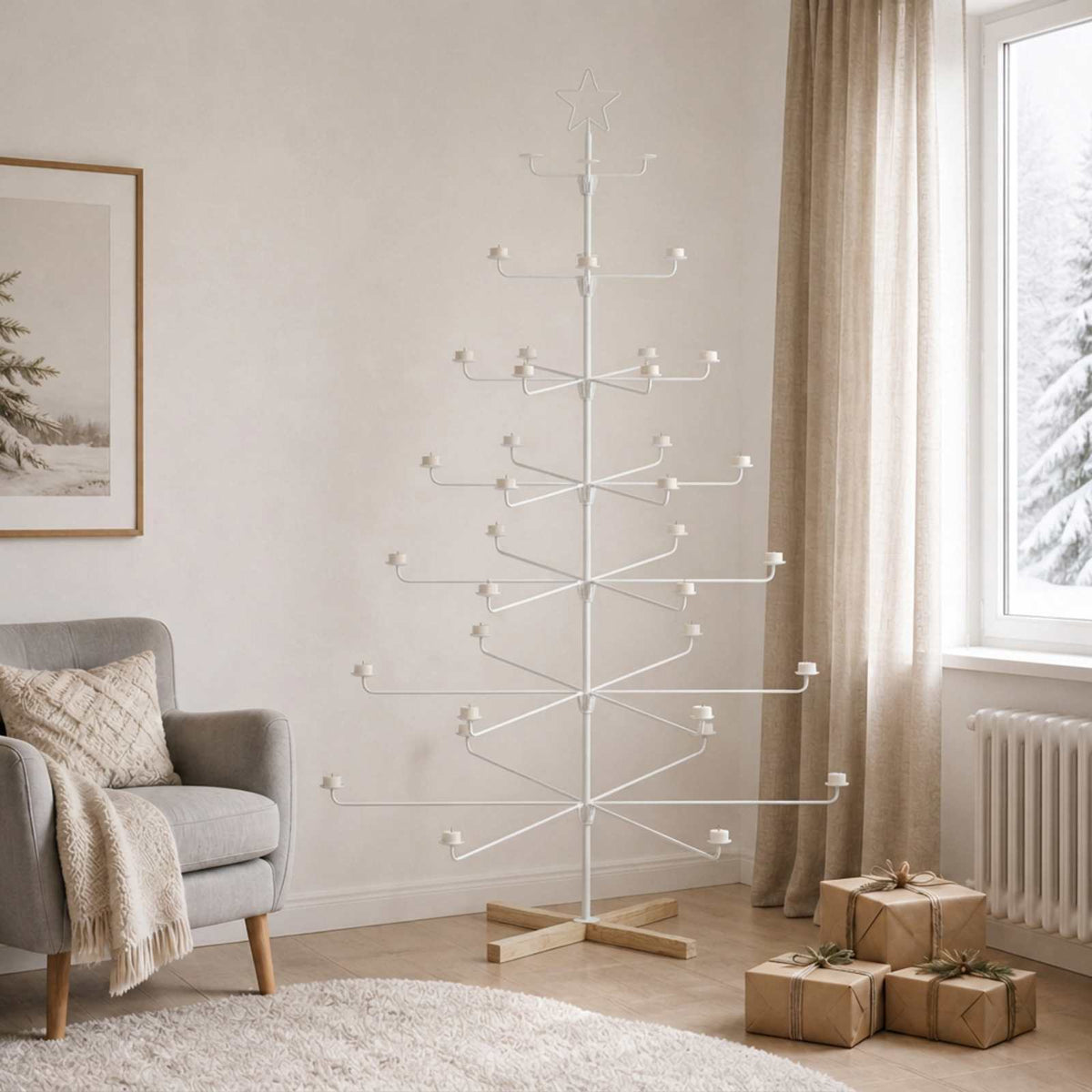Metalinė Kalėdų medis su laikikliu KUOPIO 180 cm Plienas Balta