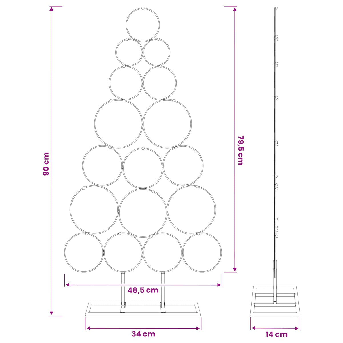 Metalinis Kalėdų medis KUOPIO 90 cm Plienas Juoda