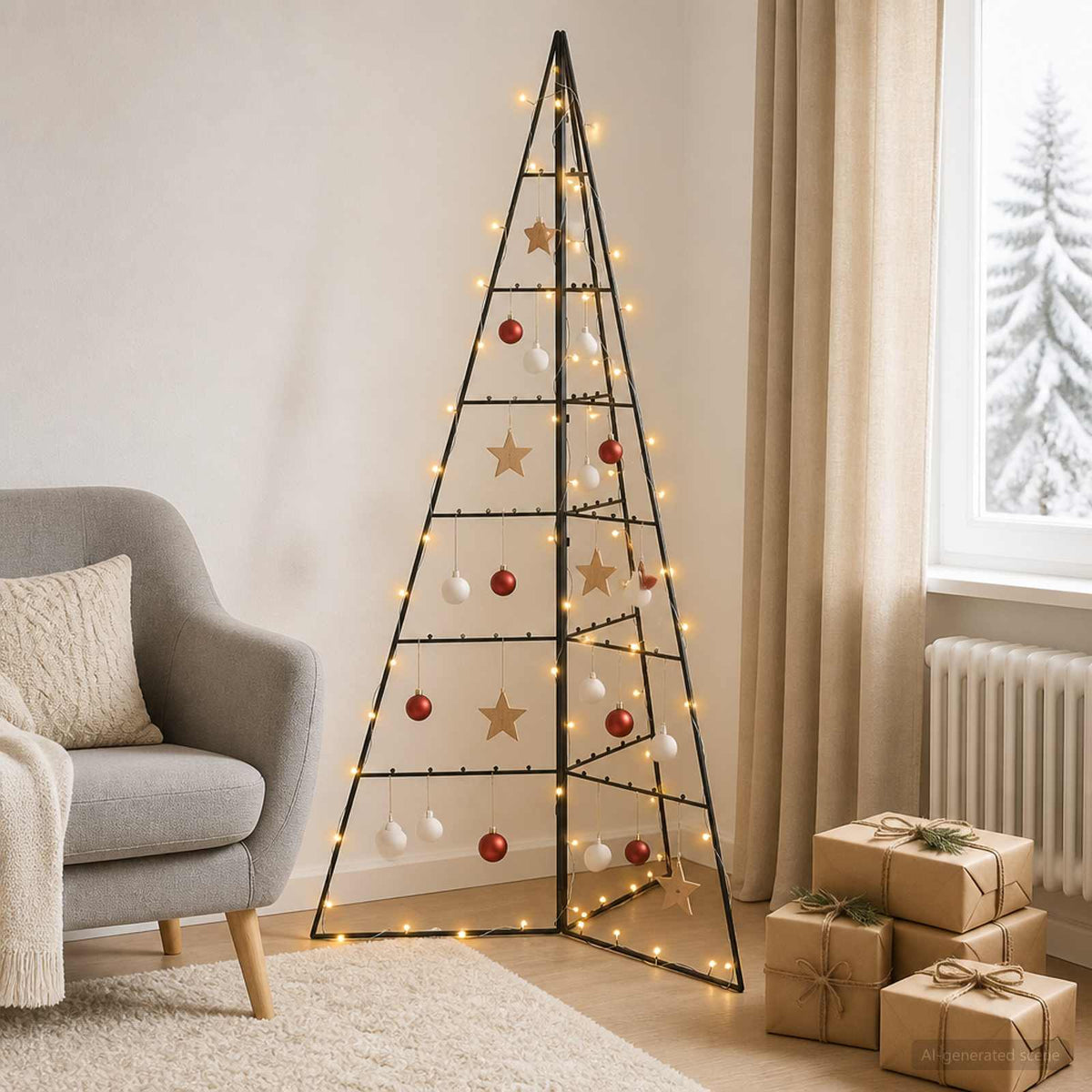 Metalinė eglutė su LED KUOPIO 140 cm Šilta balta Plienas Juoda