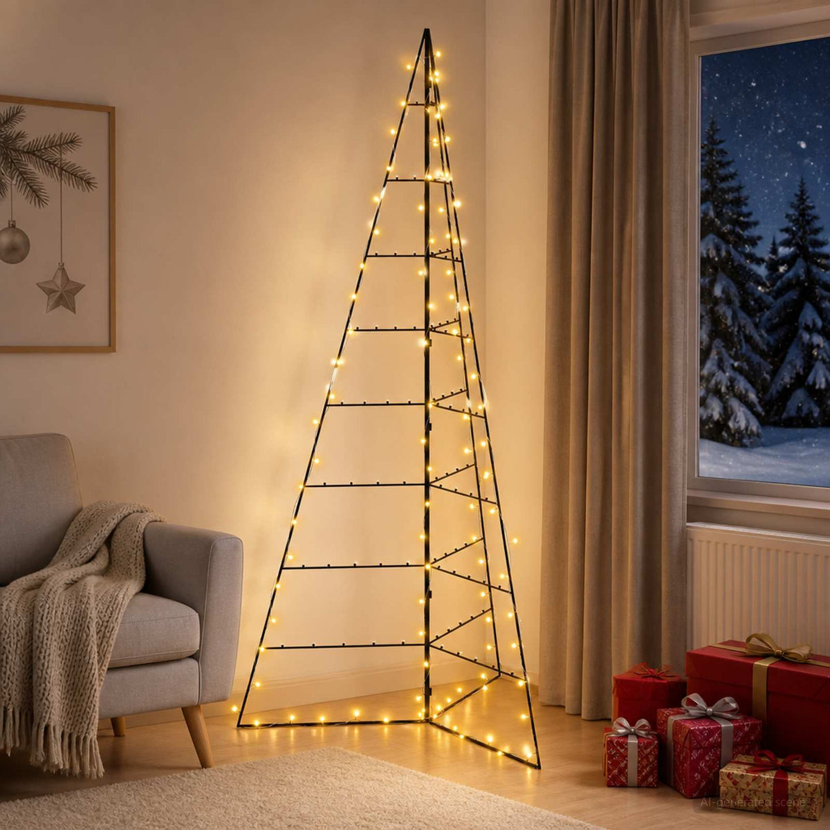 Metalinis Kalėdų medis KUOPIO 210 cm Šilta balta Plienas Juoda