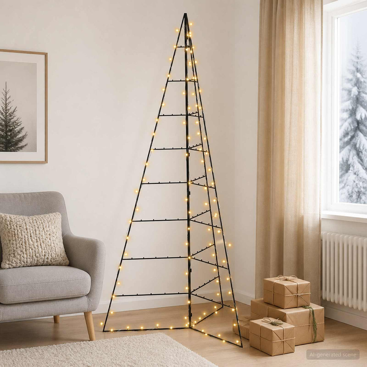 Metalinis Kalėdų medis KUOPIO 210 cm Šilta balta Plienas Juoda