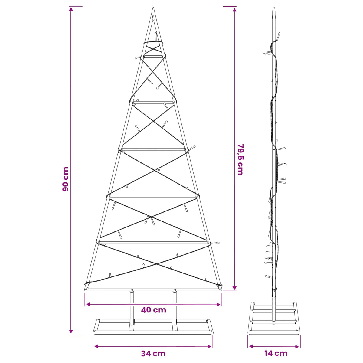 Metalinis Kalėdų medis KUOPIO 90 cm Šilta balta