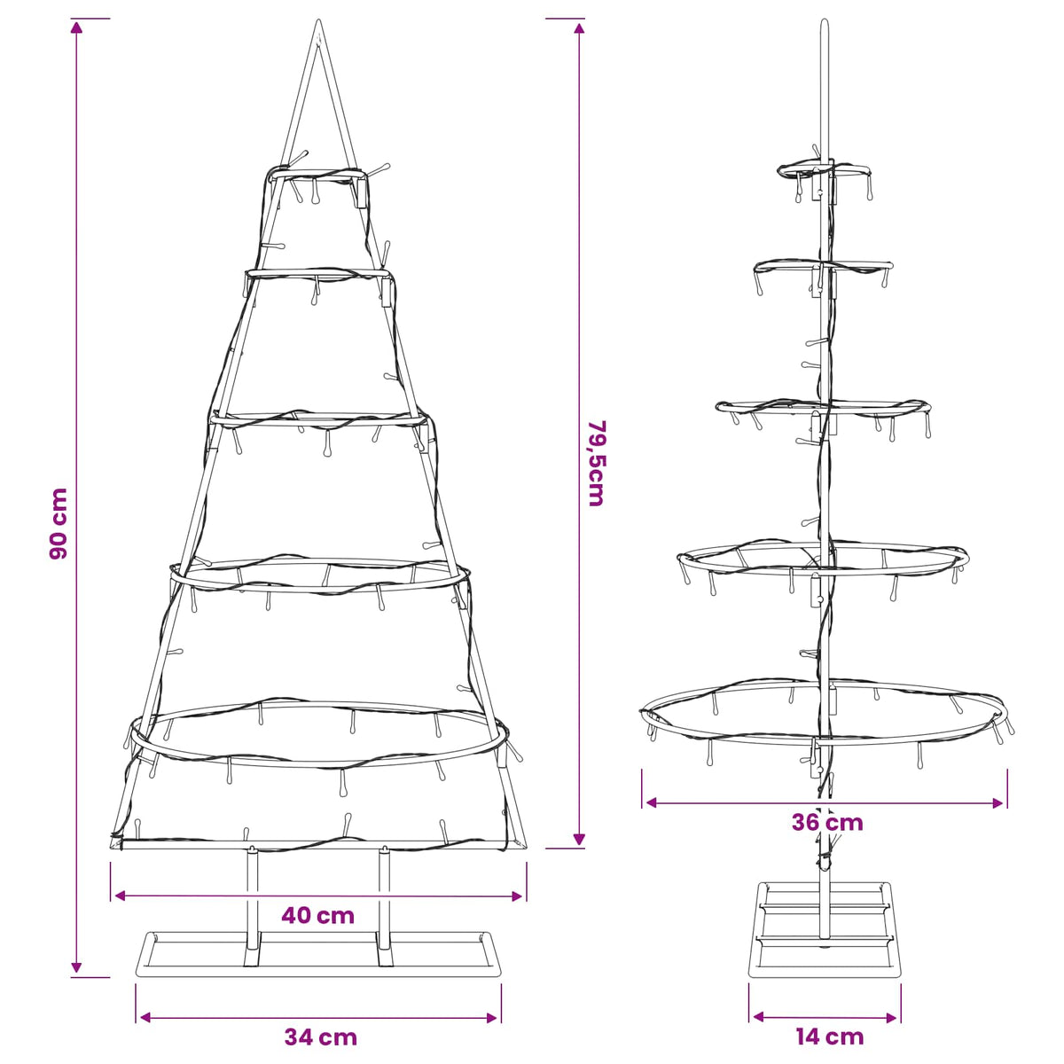 Metalinė Kalėdų eglutė su stovu KUOPIO 90 cm Šilta balta