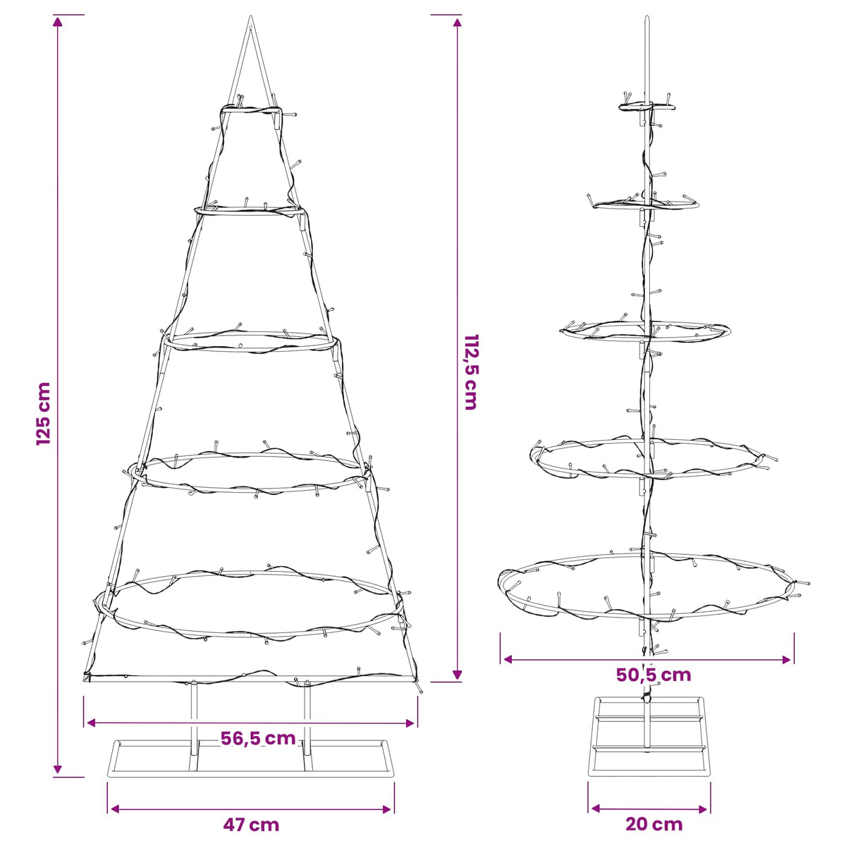 Metalinė Kalėdų eglutė su stovu KUOPIO 125 cm Šilta balta