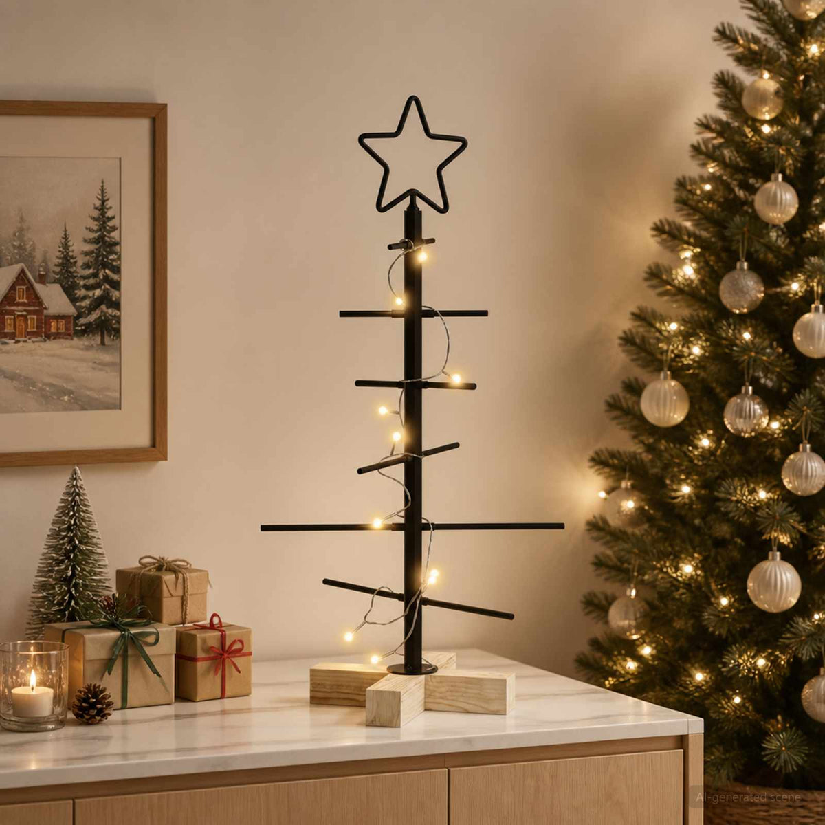 Metalinis Kalėdų medis KUOPIO 60 cm Šilta balta Plienas Juoda