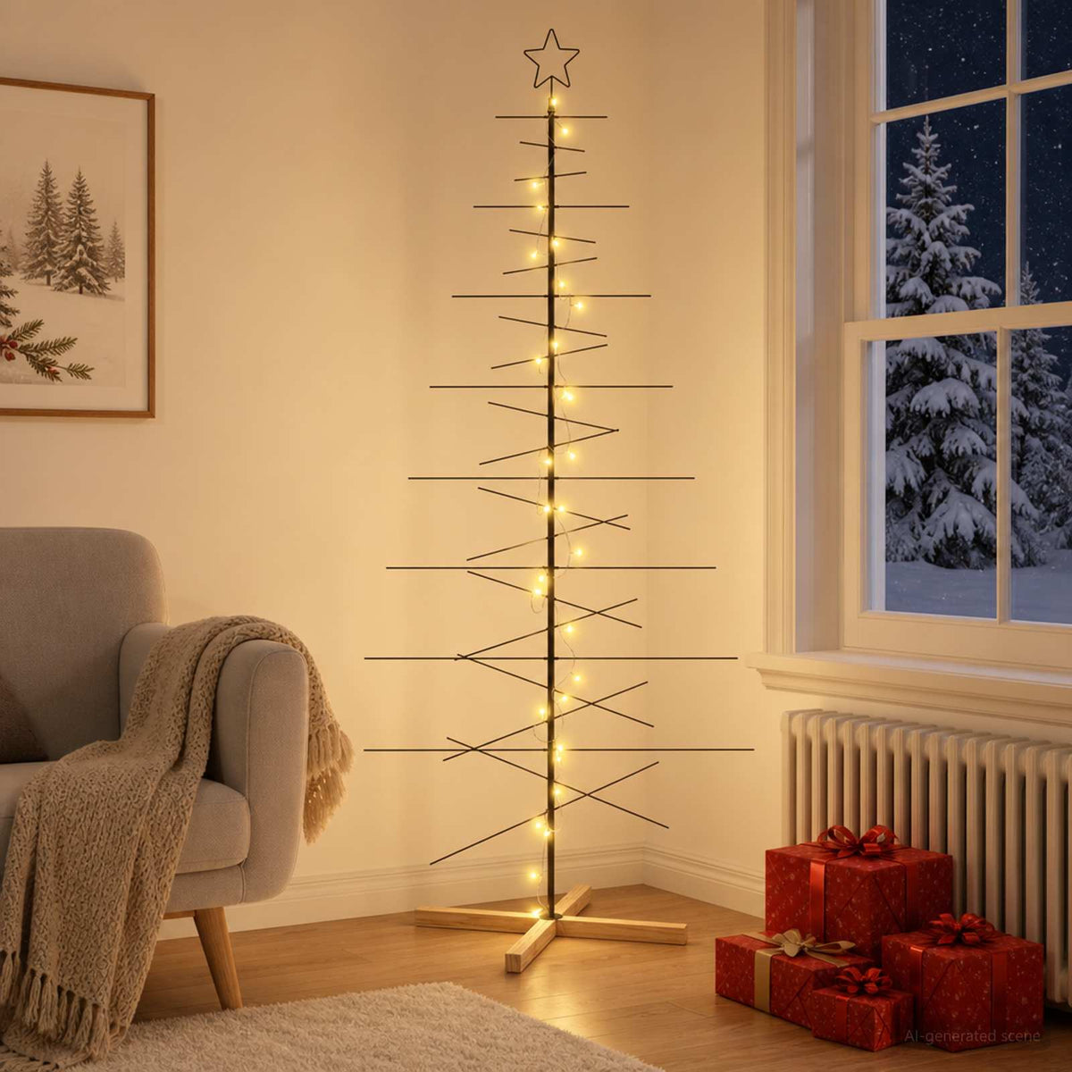 Metalinė Kalėdų eglutė su stovu KUOPIO 210 cm Šilta balta