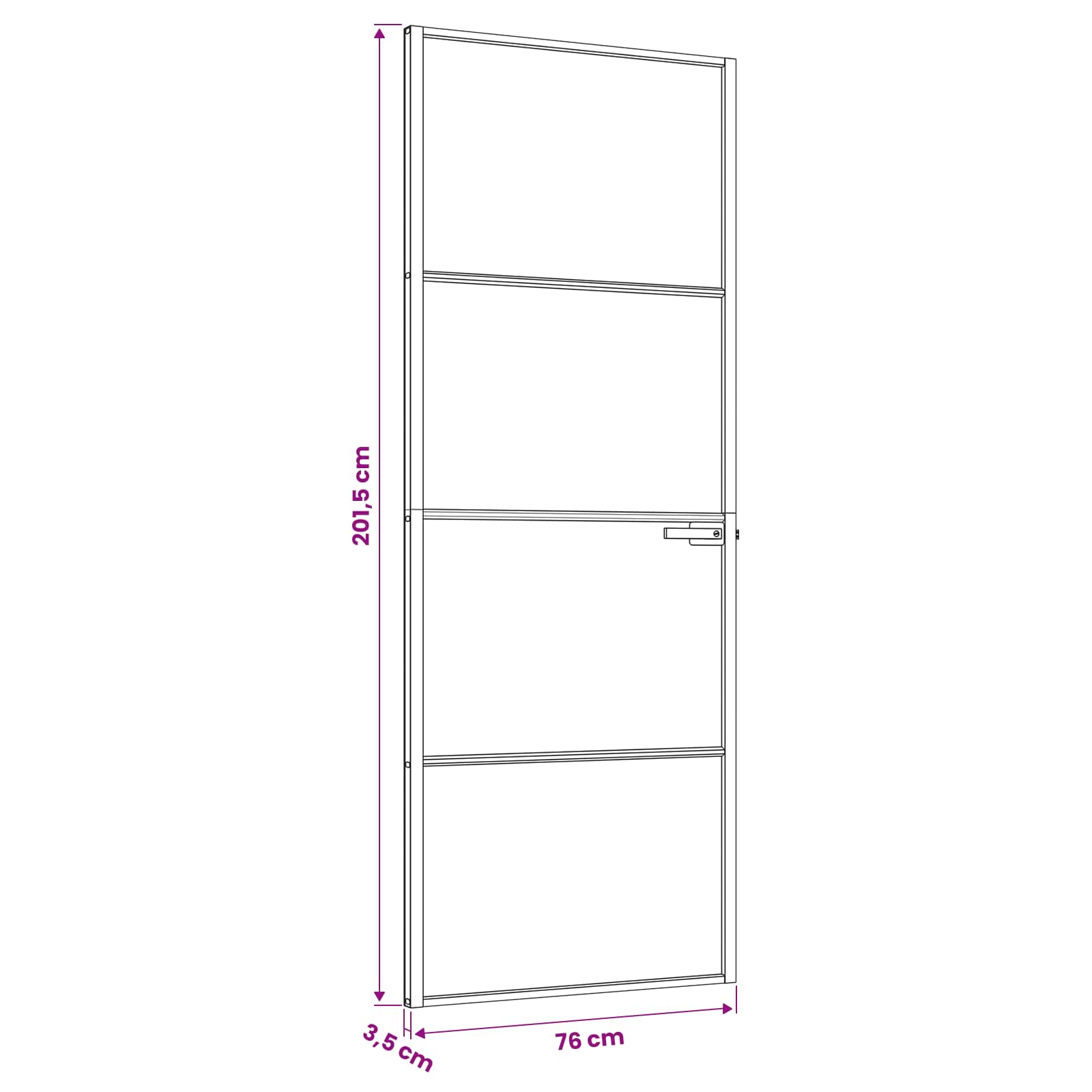 Vidaus durys 76 x 201,5 cm Grūdintas stiklas ir aliuminis