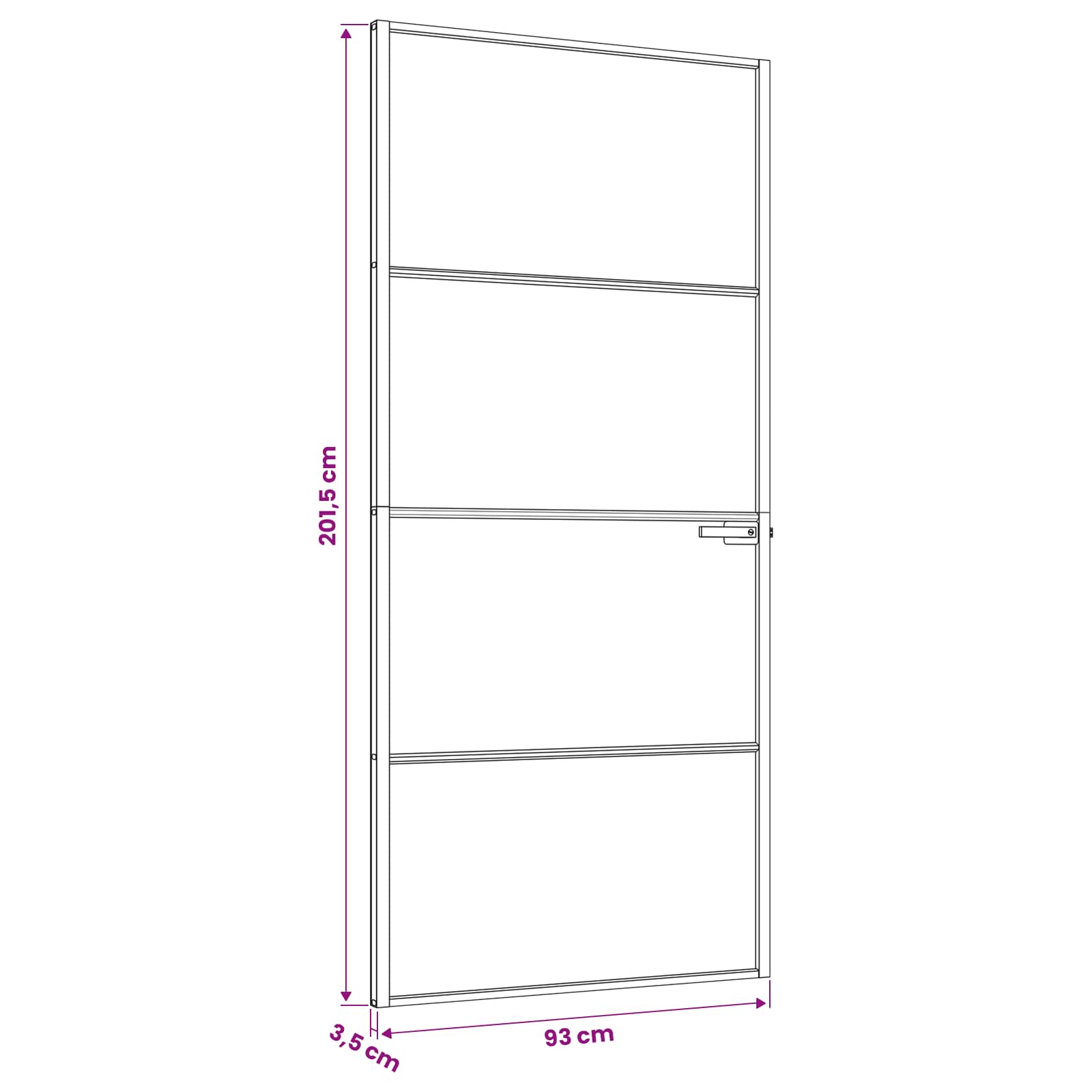 Vidaus durys 93 x 201,5 cm Grūdintas stiklas ir aliuminis