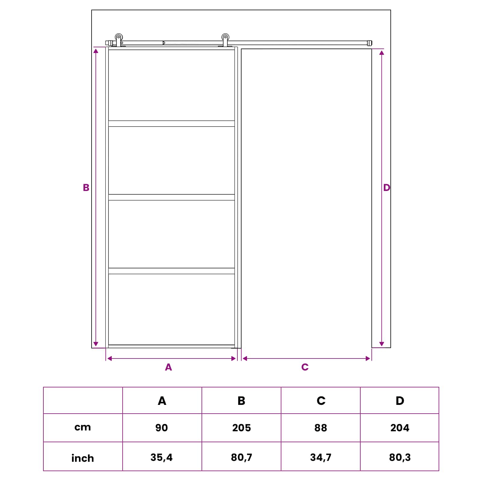 Slankios durys 90 x 205 cm Grūdintas stiklas ir aliuminis