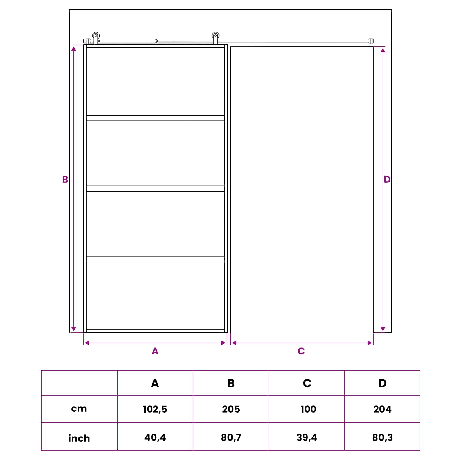 Slankios durys 102.5 x 205 cm Grūdintas stiklas ir aliuminis