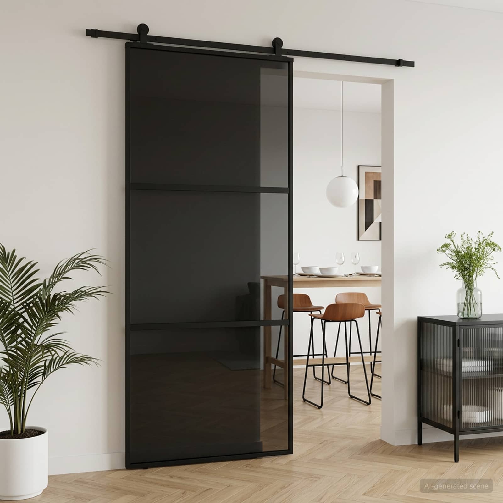 Slankios durys 90 x 205 cm Grūdintas stiklas ir aliuminis