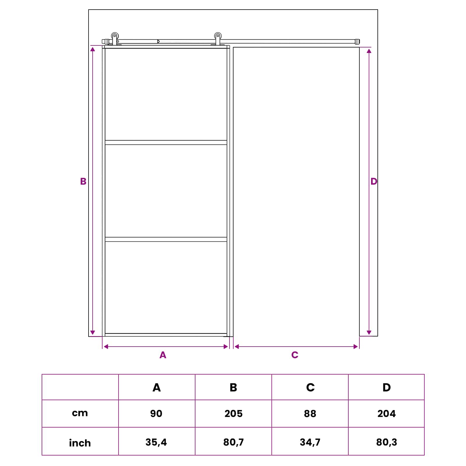 Slankios durys 90 x 205 cm Grūdintas stiklas ir aliuminis