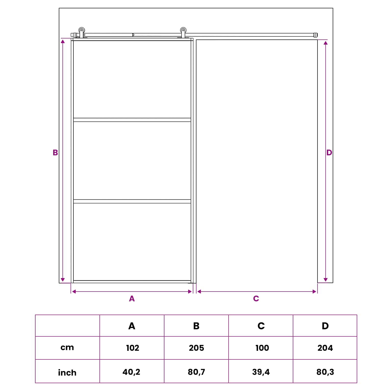 Slankios durys 102 x 205 cm Grūdintas stiklas ir aliuminis