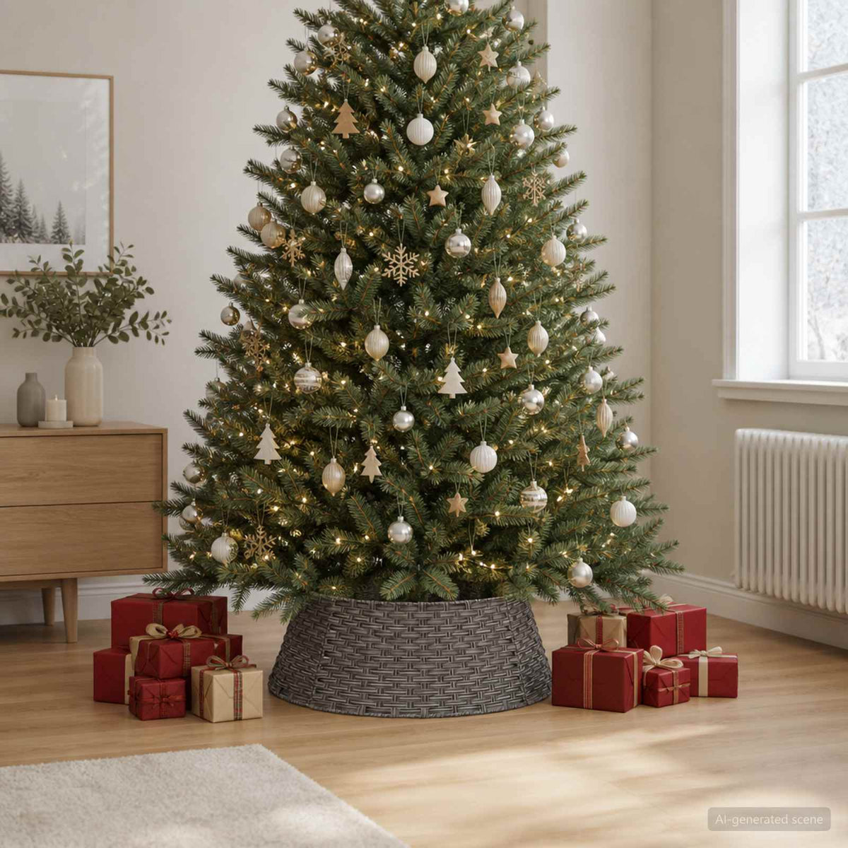 Kalėdų Medžio Apykaklė Apvali Pilka Skersmuo 90 x 28 cm