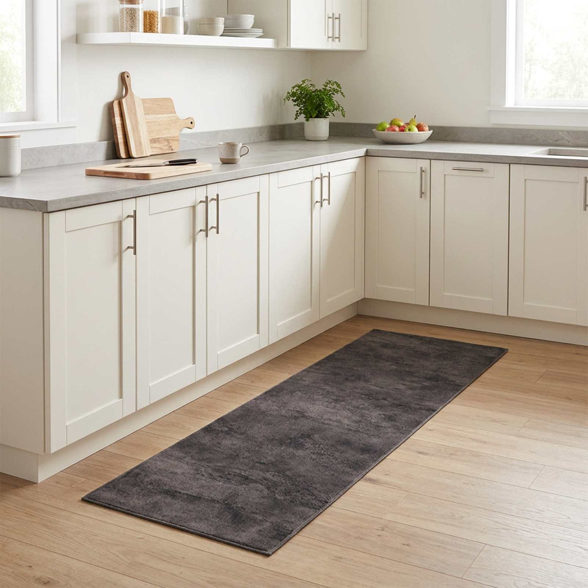 Virtuvės kilimas juodas betonas 150 x 45 cm 100% poliamidas
