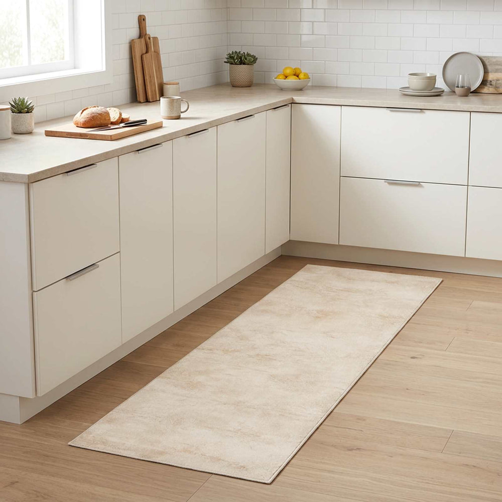 Virtuvės kilimas kreminis betonas 150 x 45 cm 100% poliamidas