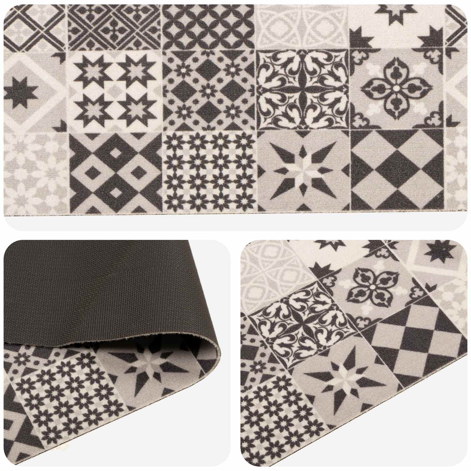 Virtuvės kilimas pilka mozaika 180 x 60 cm 100% poliamidas
