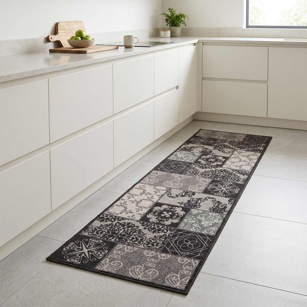 Virtuvės kilimas Juoda mozaika 180 x 60 cm 100% poliamidas